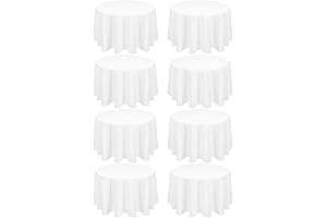 8 Pack White Round Tablecloths 60 Inch - Washable Fabric Stain and Wrinkle Resistant Tablecover