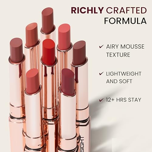 Image of INSIGHT Mousse Matte Lipstick - Raspberry Chocolate (4g) | Highly Pigmented | 12+ Hrs Long Stay | Lightweight Velvet Texture | Hydrating Formula with Ceramides & Argan Oil | Waterproof & Transferproof