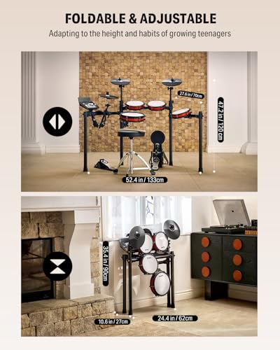 Donner Electronic Drum Set with Bluetooth, Electric Drum Kit with Throne, Headphones, Drumsticks, Melodics Lessons, 450 Sounds E Drum with USB MIDI, 5 Pads and 3 Cymbals Digital Drum, DED-200(2026) - image 5