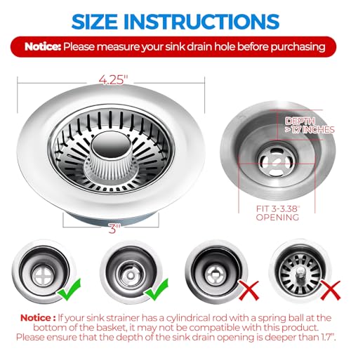 Image of zaa 3 in 1 Kitchen Sink Drain Strainer Stopper Removable Basket Pop-Up