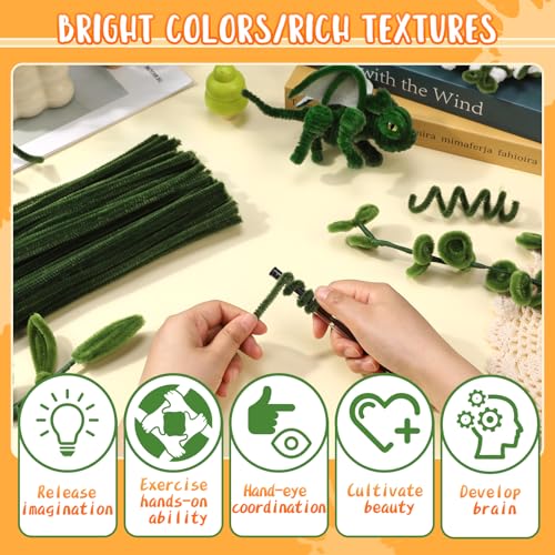 Image of 100 Pieces Pipe Cleaners Bulk Chenille Stem Sage Green Pipe Cleaners | Fuzzy Sticks Pipe Cleaners for Crafts Festival Home Decorations