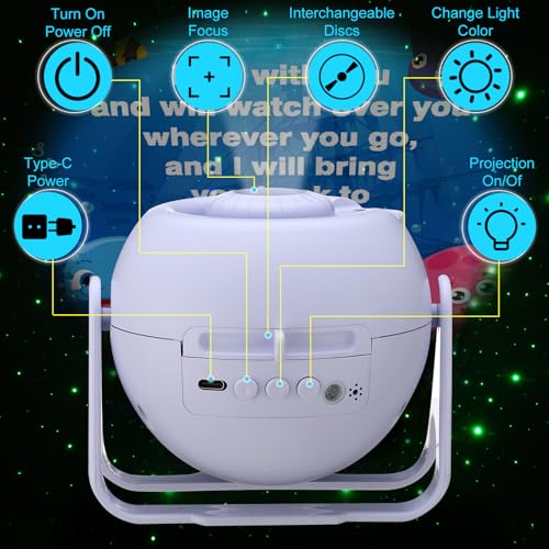 Image of Aurelema Ocean Bible Verses Projector Galaxy Projector Includes 12 Interchangeable Christian Discs Night Light Set Project Religious on Walls or Ceilings for Christian Ocean Gifts