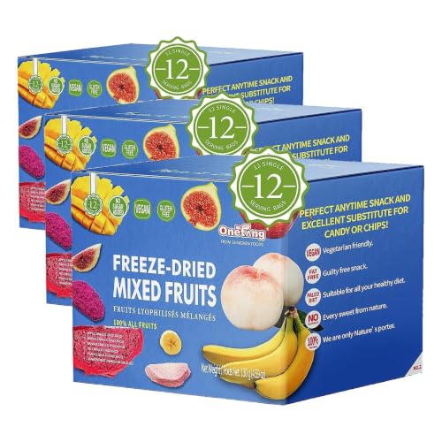 Image of ONETANG Freeze-Dried Mixed Fruit, 36 Pack Single-Serve Pack, Non GMO, Kosher, No Add Sugar, Gluten free, Vegan, Holiday Gifts, Healthy Snack, Blue Box, 0.35 Ounce