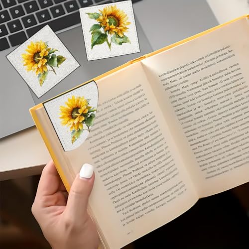 Image of 2Pcs Sunflower Corner Bookmarks, Handmade PU Leather Page Corner Protectors, Summer Floral Stationery Gift for Women, Teachers, Students, Aesthetic Reading Accessories 3.54 x 3.54 Inch