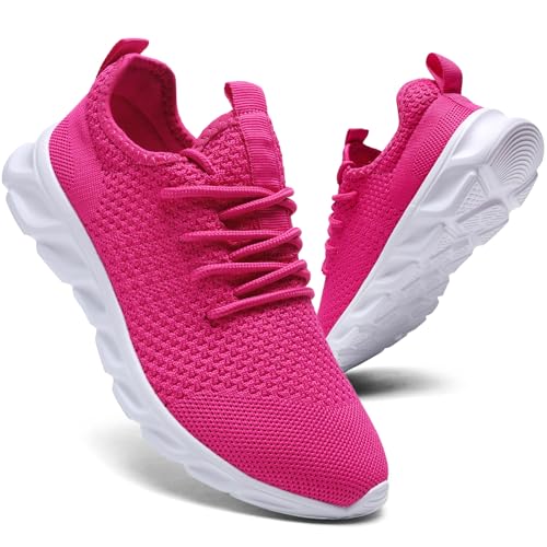 Tvtaop Running Shoes Womens Sneakers Tennis Walking Workout Gym Shoes Lightweight Comfortable Trail Running,Hot Pink,Women's Size 6.5