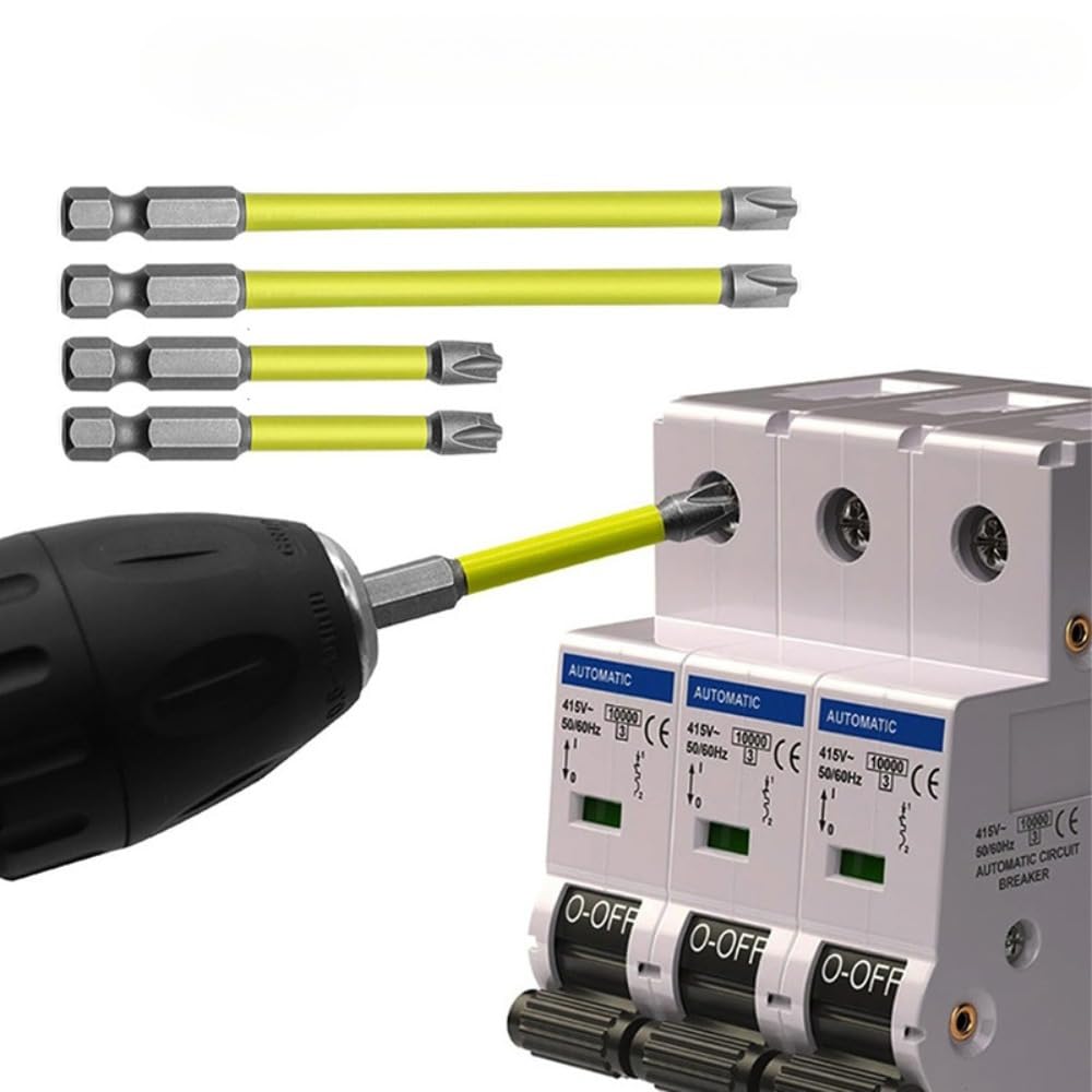 4pcs Magnetic Electrician Screwdriver Bit Set Hex Shank PH2 65mm, 4-Piece Phillips Bits for Drivers, Home Electrical Work, Yellow