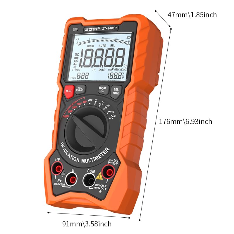 ZOYI ZT-1000R 2-in-1 Megohmmeter 1000V with DAR & Digital Multimeter, Insulation Resistance up to 20GΩ, 19999 Counts, AC/DC Diodes Ohm, TRMS, Auto-Ranging, Backlit LCD Screen, for Professional