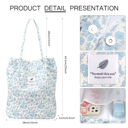 Image of Ayieyill Corduroy Tote Bag for Women Canvas Shoulder Cord Purse with Inner Pocket