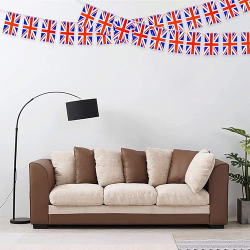 Image of AhfuLife 30 Pcs Union Jack String Flags for VJ-Day 80th Anniversary Decorations, Small British Flag Bunting Banner- Double Sided for Street Garden Football Party Decor (5.5x8.3 Inch -33 Ft)