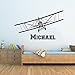 Sticker Autocollant Mural en vinyle – Nom personnalisée Nom personnalisé Avion biplan avion Stickers muraux Avion pour enfants Chambre Nom Garçons de décoration de chambre