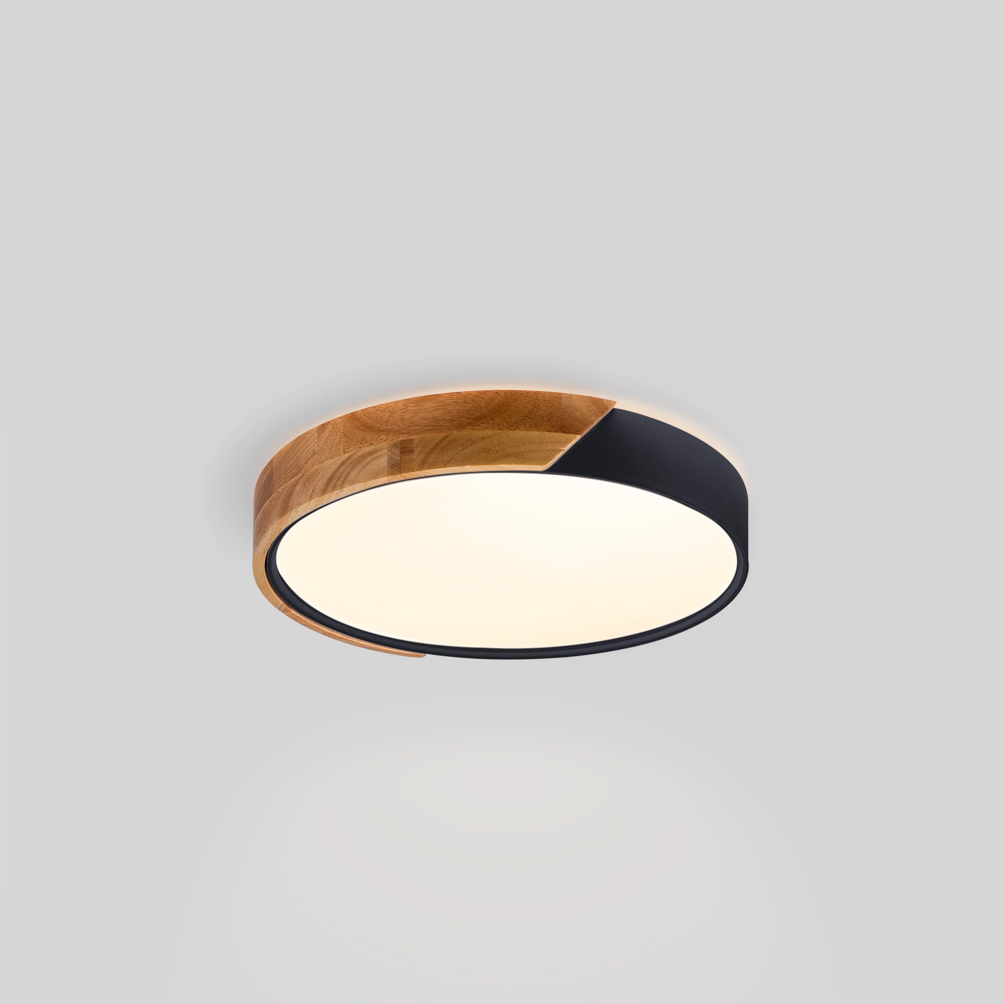 BarcelonaLED Lámpara de techo LED CCT 24W | Lampara tipo plafón con Efecto madera IP22 | Iluminación LED con sistema CCT de 3000K, 4000K, 6000K (Negro, ø40cm)