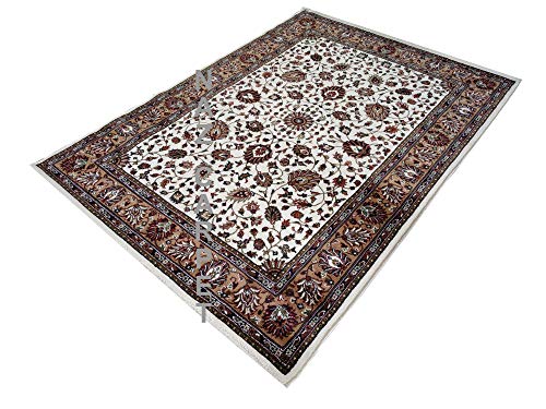 Image of Kashmiri Traditional Woollen Carpet with Advanced 1 Inch Thickness & Classical Look 180x275cm (6x9 Feet) Color White