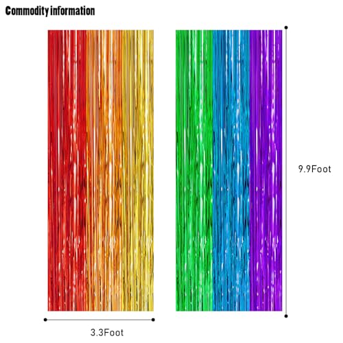 CANREVEL 2 Pack 3.3x8.2 Feet Rainbow Foil Fringe Backdrop Curtains, Tinsel Streamers Birthday Party Decorations, Photo Booth Props Backdrop for Wedding Engagement Bridal Shower Unicorn