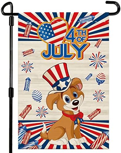 Flax Polyester Double Sided Adorable Dog Design Garden Flag, 12x18 Inch, Outdoor Front Porch Decor, Perfect Memorial Day and 4th of July Decorations, Vibrant Colors, Yard Flags for Pet Lovers (Dog)