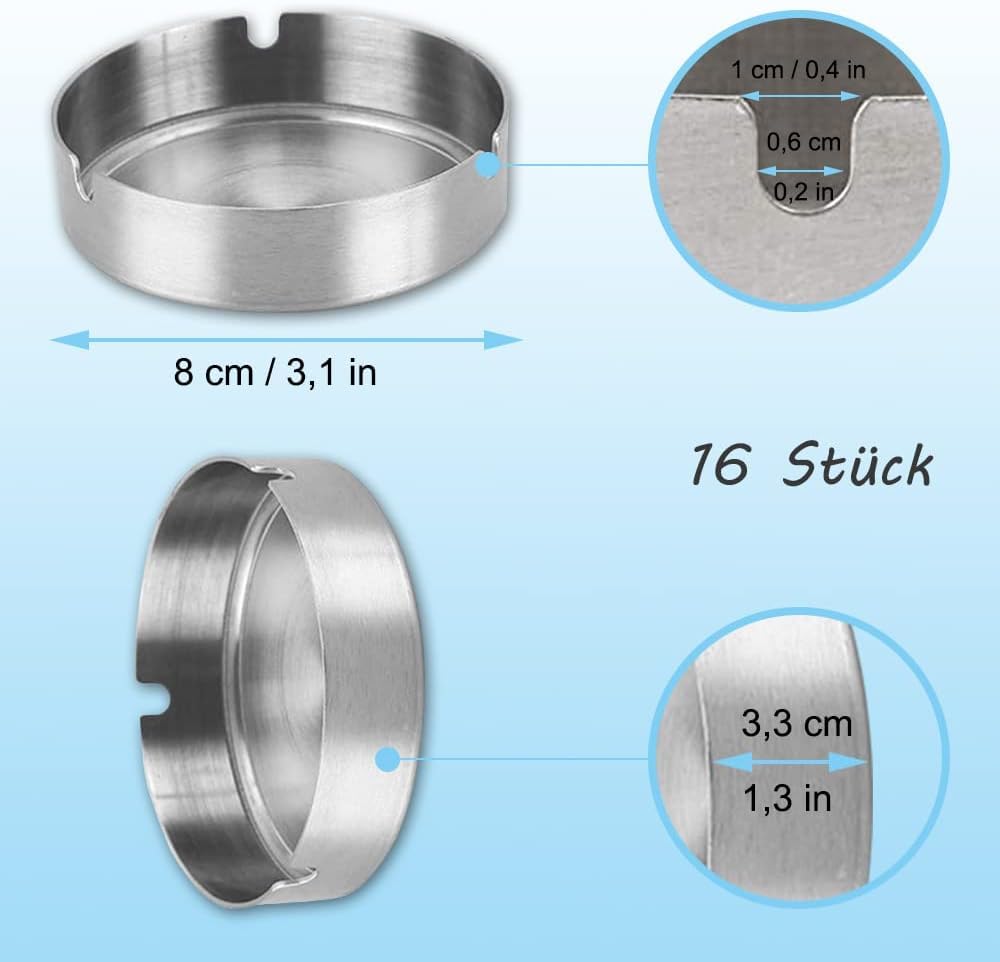 Posacenere da Esterno in Acciaio Inox, Confezione di 16 Rotondi, per Bar, Ristoranti, Camere da Letto
