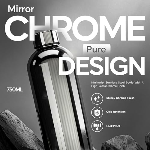 Botella de Agua de Acero Inoxidable 25oz - Aislamiento al Vacío Conserva Frío 16 Horas, Doble Pared Antigoteo, Diseño Clásico Cromado miniatura 2