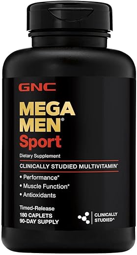 GNC Mega Men Sport Daily Multivitamin for Performance, Muscle Function, and General Health -180 Count