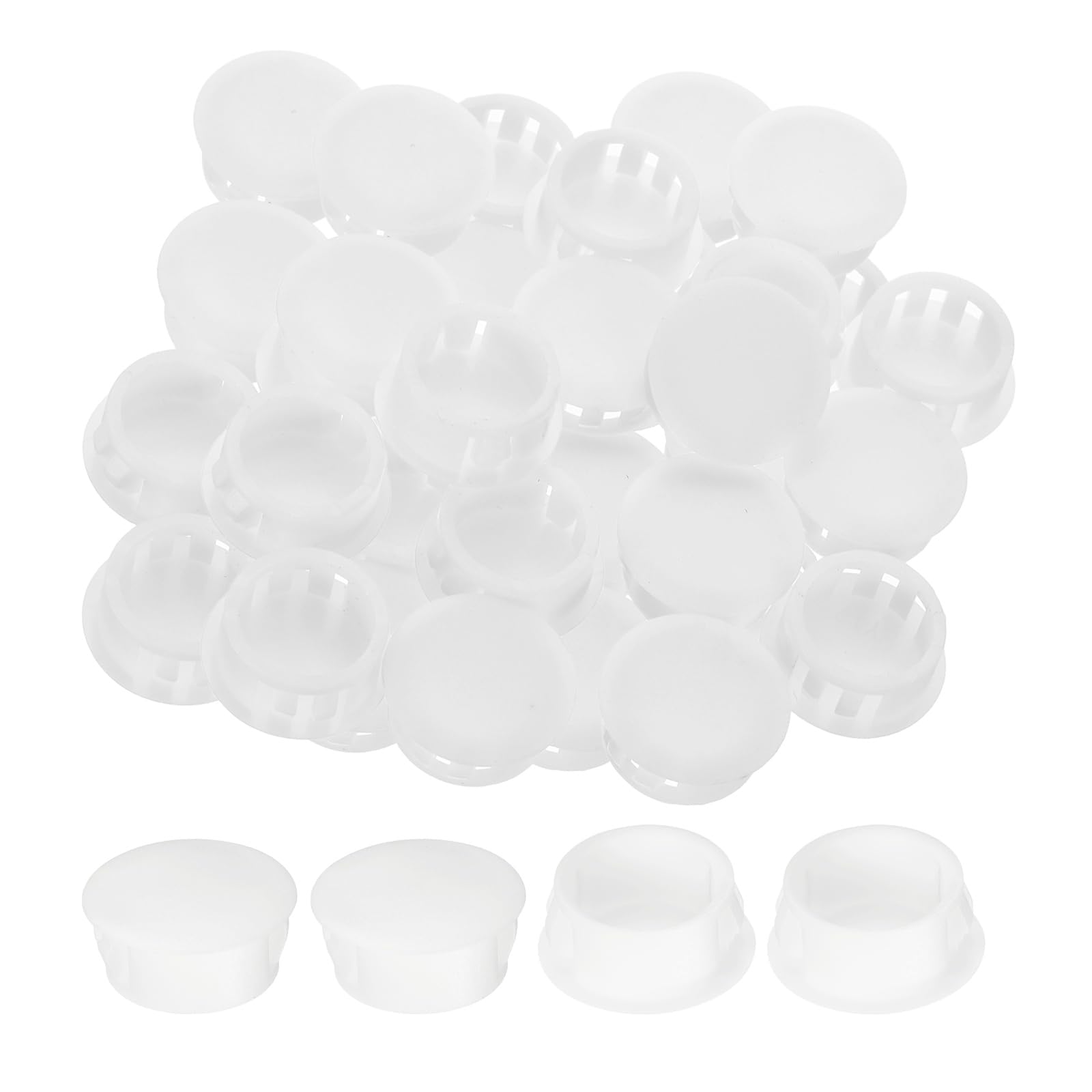 M METERXITY 50Pcs White Hole Plugs, 19mm / 0.75" Plastic Snap in Locking Screw Hole Cover Flush Mount Panel Plugs for Chair/Table/Furniture Cabinet