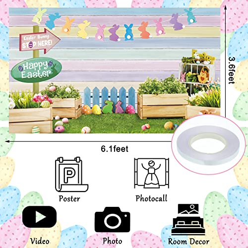 6.1 X 3.6 Ft Easter Spring Backdrop Colorful Eggs Bunny Easter Background Garden Fabric Decoration Flower Stand Kid Party Supplies Banner Portrait Studio Photography Photo Prop Gift #TOP5