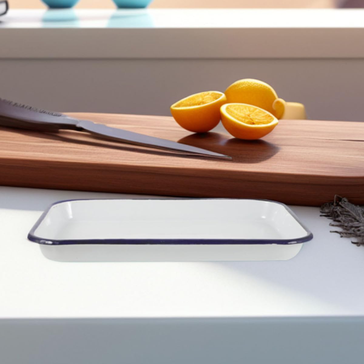 Cabilock 2 Bandejas Rectangulares Esmaltadas Multifuncionales Fáciles de Limpiar para Hornear Resistentes para Cocina y Repostería, Aptas para Horno y Uso Diario