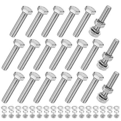 M METERXITY 20-Pack Hex Head Screw Bolt with Nuts Flat &amp; Lock Washers M10x50mm Stainless Steel Bolts and Nuts Kit Fully Threaded Metric Bolt Assortment for Equipment/Machinery