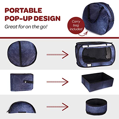 CHEERING PET, Stress Free Cat Cage, Portable Cat Condo Cage, Collapsible Travel Litter Box, Foldable Feeding Bowl,Feather Teaser and Ball, Carrying Bag, Extra Large 32" X 19" X 19" (DENIIM) - Thumbnail 2