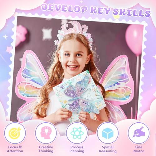 Image of HASTHIP DIY 3D Shimmering Butterfly Diamond Painting Art Kit 30x40cm Framed Floral Butterfly Diamond Paint Craft Kit for Home Desk Decor and Gift
