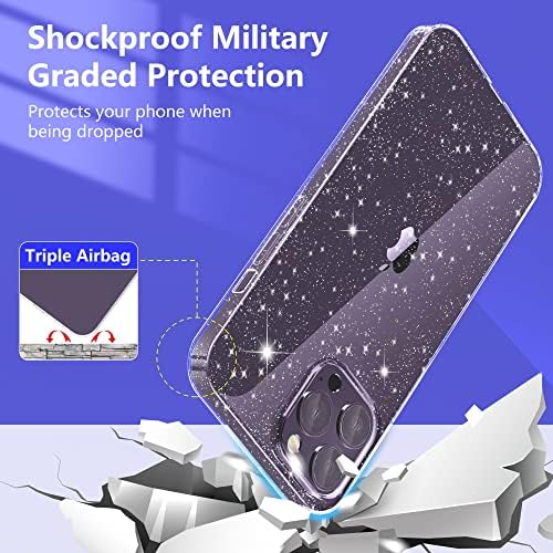 YIRSUR Glitter Clear Case Compatible with iPhone 14 Pro with 2 Pack Screen Protector with 2 Pack Camera Lens Protector, Soft TPU Bumper Anti-Scratch Shockproof Transparent Sparkly Cover