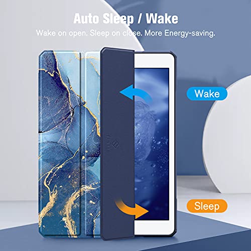 Image of Fintie Hybrid Slim Case for iPad 9th / 8th / 7th Generation (2021 /2020 / 2019) 10.2 Inch - [Built-in Pencil Holder] Shockproof Cover with Clear Transparent Back Shell, Ocean Marble