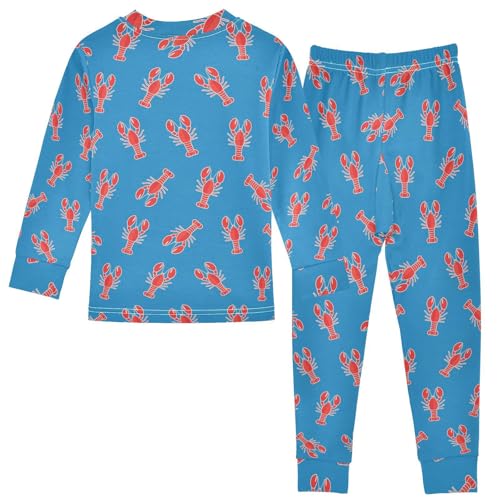 Pajama Sets Long Sleeve Lobster Blue Background Soft Comfy Sleepwear 2 Piece PJS 3-8T3