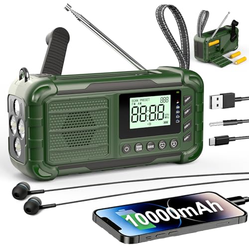 Emergency NOAA Weather Radio, 10000mAh, Solar Hand Crank Radio with AM/FM