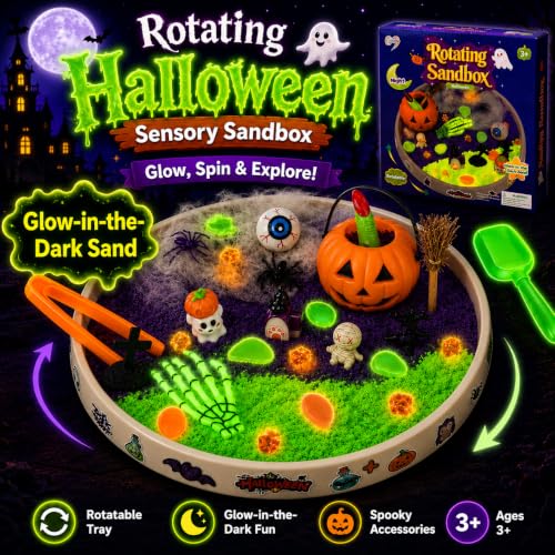 Image of Halloween Sensory Bin Rotating Sandbox with Glow Sand Kit for Kids