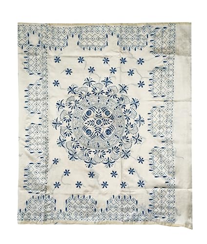 Image of SHRISTI CLOTHINGS Women's Hand Embroidered Cotton Silk Kantha Stitch Saree with Blouse Piece (SB4200924 OFFWHITED93)