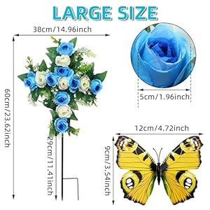 Artificial Cemetery Flowers,Set of 2 Faux Floral Cross,Artificial Rose Bouquet Decoration for Cemetery Headstones Gravesites,Silk Flowers for Long-Lasting Remembrance (Blue) Artificial Cemetery FlowersSet of 2 Faux Floral CrossArtificial Rose Bouquet Decoration for Cemetery Headstones GravesitesSilk Flowers for Long Lasting Remembrance Blue