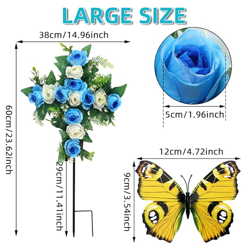 Artificial-Cemetery-FlowersSet-of-2-Faux-Floral-CrossArtificial-Rose-Bouquet-Decoration-for-Cemetery-Headstones-GravesitesSilk-Flowers-for-Long-Lasting-Remembrance-Blue Artificial Cemetery FlowersSet of 2 Faux Floral CrossArtificial Rose Bouquet Decoration for Cemetery Headstones GravesitesSilk Flowers for Long Lasting Remembrance Blue