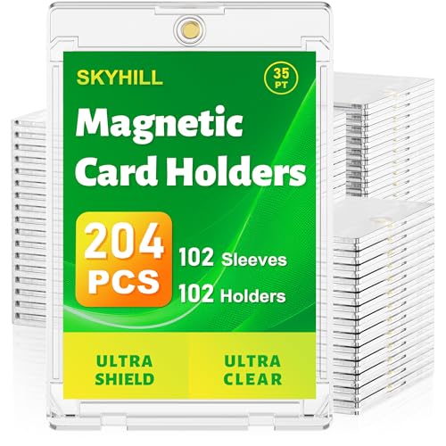Image of SkyHill 102ct Magnetic Card Holder, 35pt Slim One Touch Hard Card Case | U-V Protection & Waterproof Mag Cases for Trading Cards. Display Case for Sports, Baseball, Football, Game Cards, 102 Sleeves
