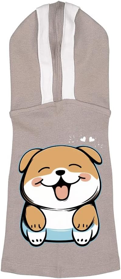 Kawaii Print Dog Shirt with Hoodie - Cute Dog Hoodie - Graphic Dog Clothing - Gray White, 2XL