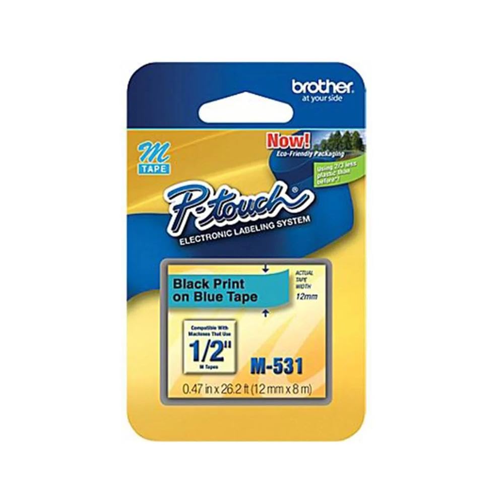 Brother M-K531 55/65 / 75/85 / 110 / BB4 P-Touch Non-Laminated Black on Blue Tape 12 mm