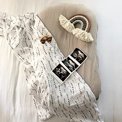 Image of Ely's & Co. Muslin Swaddle Blanket 2-Pack - 100% Cotton Muslin Extra-Large Swaddle Blankets (47 inch x 47 inch) Solid + Printed (Forest Grey Delicate Leaves + Solid Pebble Grey)