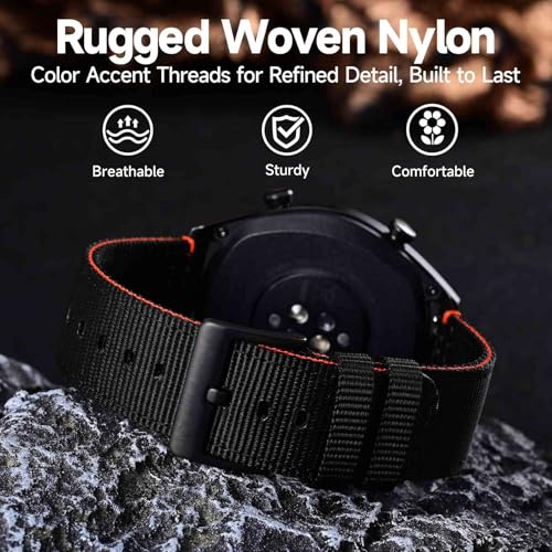 Image of WOCCI Nylon Watch Bands, Contrast Woven Design, Quick Release, Stainless Steel Buckle, Band Width 20mm 22mm 24mm 26mm