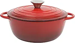 Gibson Home Addlestone Panela de forno holandês esmaltada redonda de ferro fundido com tampa e duas alças - vermelho gradiente