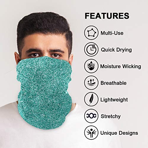 Women Bandana Face Masks, Glittery Teal Turquoise Neck Gaiter Mask Headband Sport for Men Face Scarf2