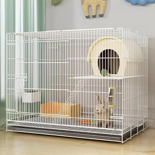 ウサギ用ケージ 小動物ケージ MumuElf 自動トイレ掃除と暗号化グリッド付き 脱走防止 組み立て簡単 ウサギ、モルモット、チンチラ、猫用 (70×50×60cm,B -二段)