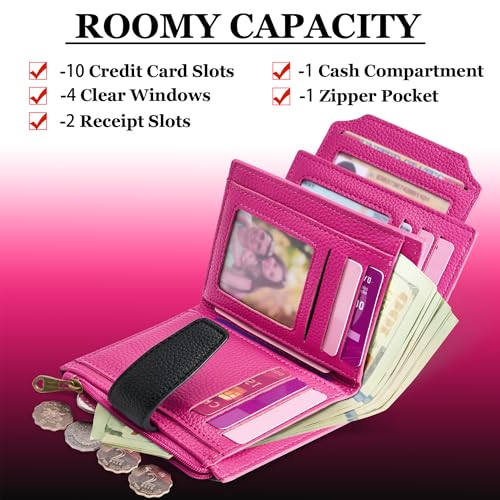 Image of Airkit Small Wallet Women RFID Blocking Soft Leather Bifold Compact Card Holder Wallet for Women with Zipper Coin Pocket 4 ID Window
