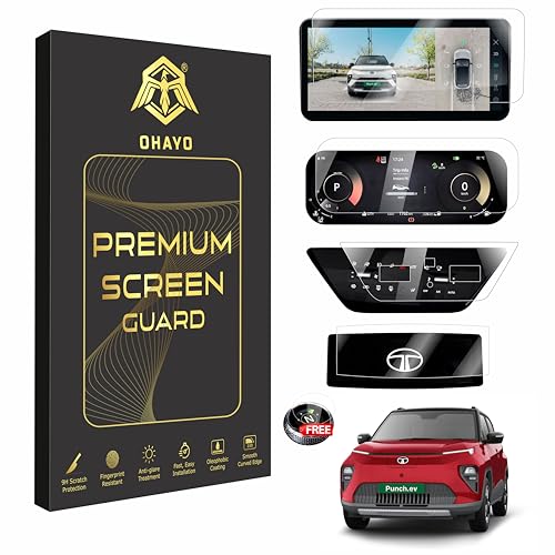 Image of OHAYO 5 Pack Screen Protector for Tata Punch EV 2024-2026 | 10.25 Inch Infotainment Display, Instrument Cluster, Steering Controls, AC Panel & Gear Knob Protection | 9H Hardness Scratch Resistant Car Display Guard | Not Tempered, Not Glass