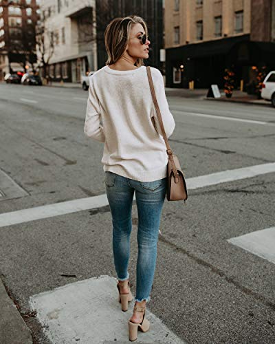 Softome Womens Knitted Deep V-Neck Long Sleeve Wrap Front Loose Sweater Pullover Jumper Tops Size M A-Beige #TOP2