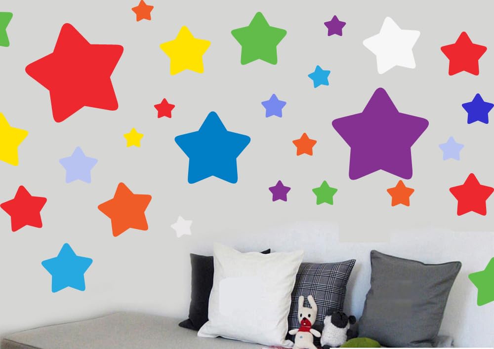Stickers On Your Wall Childrens Colourful Stars - Pack Of 46 - Wall Art Vinyl Printed Stickers