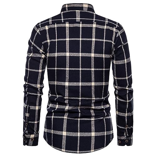 Mens Flannel Plaid Shirts Fashion Button down Long Sleeve Lapel Collar Dress Shirt Regular Fit Casual Fall Boys Shirt3