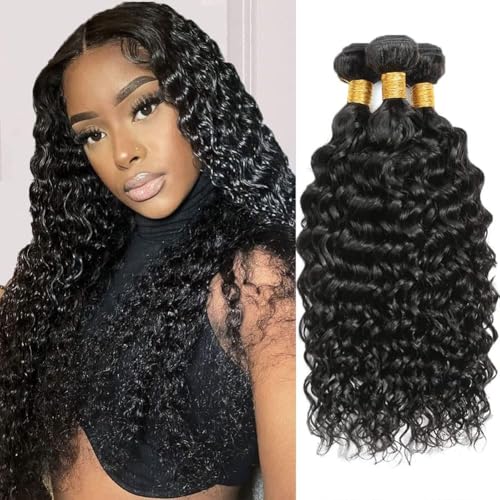 vallbest Brazilian Water Wave Bundles (12 14 16 Inch) Human Hair Weave Unprocessed Water Wave Human Hair Bundles 10A Brazilian Water Wave Virgin Hair Bundles Natural Color