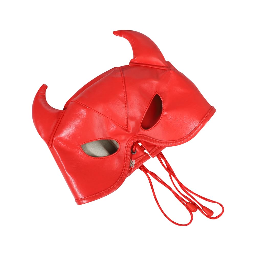 JNGUOSICN PU Leather Horn Mask Halloween Devil Headgear Breathable Open Mouth Show Eyes Masks Adjustable Lace Up Hood Headgear Cosplay Fancy Dress for Halloween Carnival Couple Games Night Club - Image 3